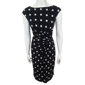 Ralph Lauren Polka Dot Sheath Dress Womens 6 Black White Career Stretch
